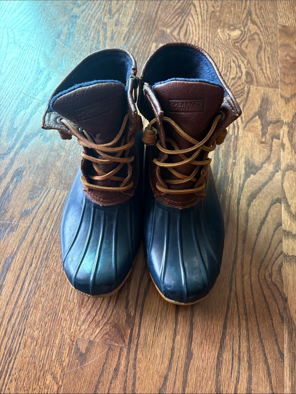 Sperry Navy Rubber & Brown Leather Lace-Up Duck Boots